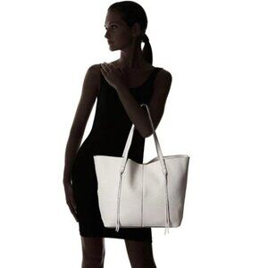Rebecca Mincoff Large Gray Leather Tote Bag – Textured Pebbled Design, Everyday